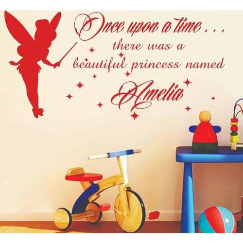 Personalised Girls Name Vinyl Wall Sticker quotes Once Upon A Time Fairytale Girl Babys Room Wall Decal Art Home Decor Z345