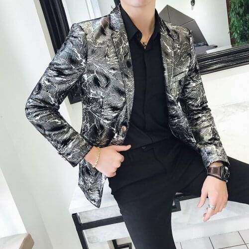 Personality Blazer Slim Fit Double Buttons Male Fashion Coat British Style Singer Host Costume Nightclub Party Banquet Jacket