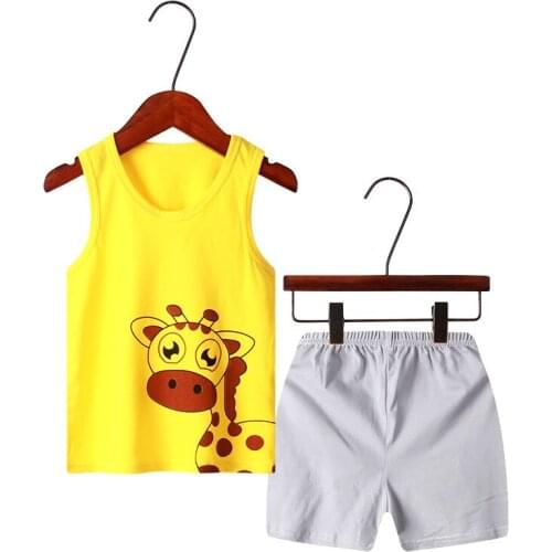 Pajamas Boys Girls Clothes Baby Cotton Sleeveless T Shirt Short Pyjamas Pijamas Set Cartoon Clothing Summer Children Pyjamas Set