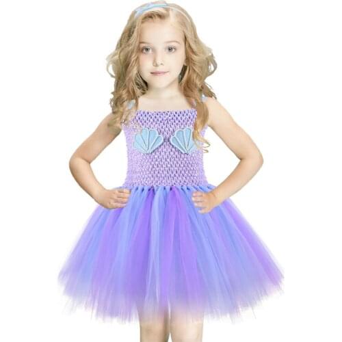 Princess Mermaid Tutu Dress with Headband Starfish Shells Kids Tutu Dresses for Girls Birthday Party Clothes Halloween Costume