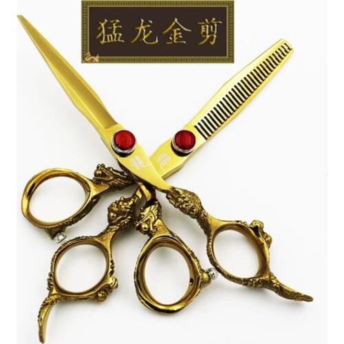 6 Inch Professional Pet Scissors Dog Grooming Cutting+Thinning Shears Kit for Animals Japan440C Golden Dragon Handle