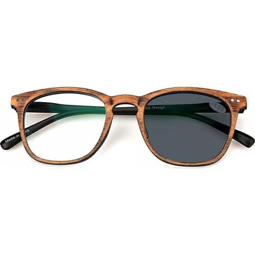 Transitions Reading Sunglasses Wood Grain GLasses For Men and Women Clear Hyperopia Sun Glasses