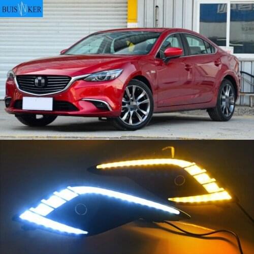 2Pcs LED For Mazda 6 Atenza 2016 2017 2018 Daytime Running Light LED DRL fog lamp Driving lights Yellow Turn Signal Lamp