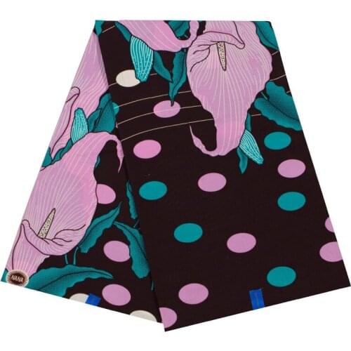 2019 Top Quality African Ankara Pagne Veritable Guaranteed Real Wax Pink Calla Lily Print Pure Cotton Fabric 6 Yards\Lot