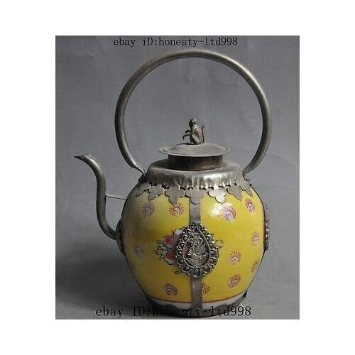 House decoration crafts china fengshui Monkey dragon phoenix Porcelain Mosaic tibet silver Teapot Kettle tools wedding Brass