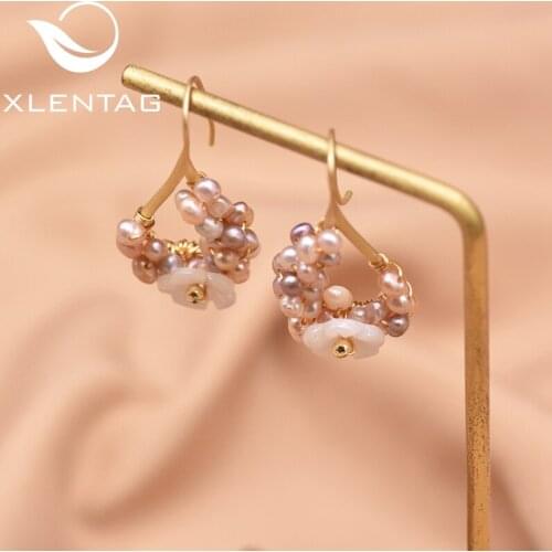 Xlentag Natural Colorful Freshwater Pearl Earrings WomenS Autumn Wedding Banquet Drop Earrings Silver 925 Jewelry GE0987