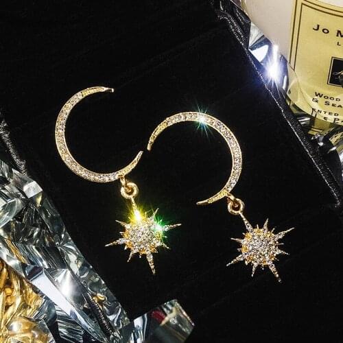 2018 New Fashion Korea 925 sterling Acrylic silver Moon Star Pendant Earrings Temperament Wild Long Pendientes For Women Jewelry