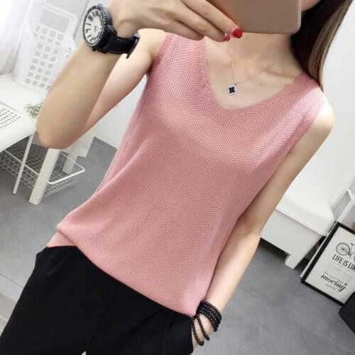 Top women Summer V Neck Hollow Knitted Vest Sleeveless Casual Tank Blusas Tops Sheer Mesh Patchwork T Shirt Bottom Camisole 2019