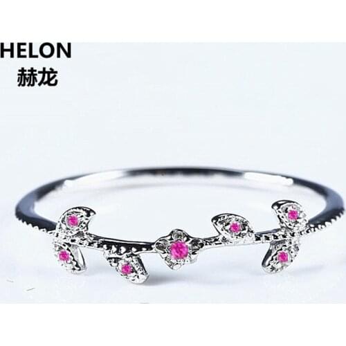 Natural Ruby Solid 14k White Gold Women Girl Engagement Ring Wedding Band Leaf Art Deco Promise Ring Romantic Cute Thin