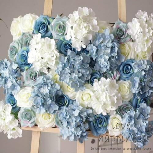 10PCS 40cmx60cm Artificial Silk white with sky blue Hydrangea Rose flower wall wedding decoration home party decor 1A