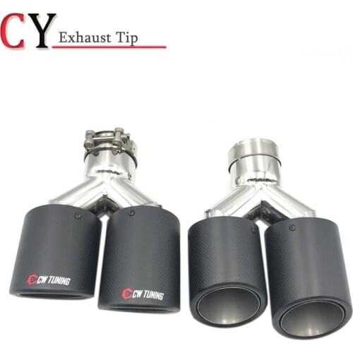 2PCS L+R Universal Matt Carbon Fiber Exhaust Pipe Dual Exhaust Tip Stainless Steel Muffler Pipe