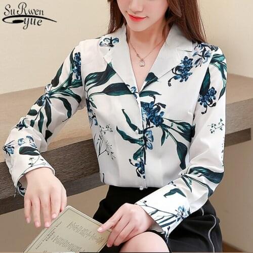 2021 Loose Long Sleeve Printed Shirt Women Autumn Women Blouse Tops Notched Casual Chiffon Womens Blouses Blusas Mujer 10486