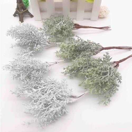 6 pcs plastic artificial flowers fake eucalyptus leaves white small bouquet DIY accessories faux plants wedding home decoration