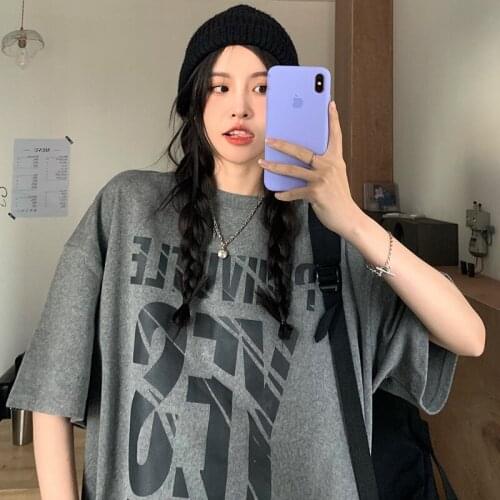 English Printing Yes Female Short-Sleeved t-Shirt Ins Trend Hiphop High Street Loose Female Summer Clothes