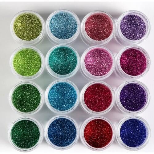 16Pcs Shiny Nail Glitter Sequin Powder For Nail Design Sparkly Colorful Chrome Pigment Dust Polish Manicure Nail Art Accessories