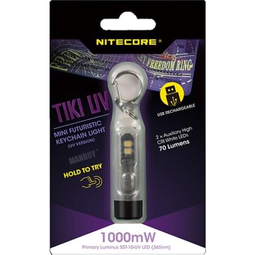 SALE Nitecore TIKI-UV Mini Futuristic Keychain Light UV Version + Warning Flashing USB Rechargeable Built-in Battery Poket Lamp