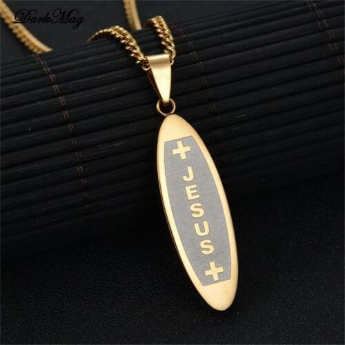 DarkMag Christian Jesus Titanium Cross Necklaces Pendants Women Stainless Steel Gold Silver Prayer Choker Men Jewelry