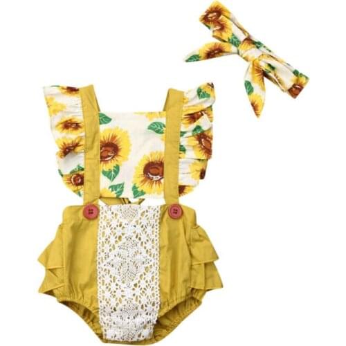Infant Kid Baby Girl SunFlower Romper Headband Sunsuit Outfit Summer Clothes Set 0-24M