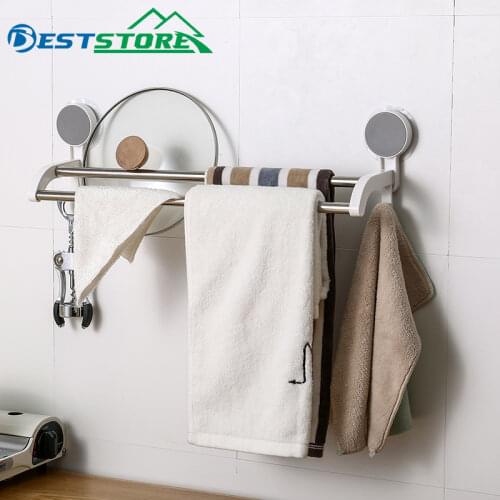 Double Bar Towel Rack Bathroom Kitchen Products Wall Mounted Bathroom Accessories Non-Trace Adhesive
