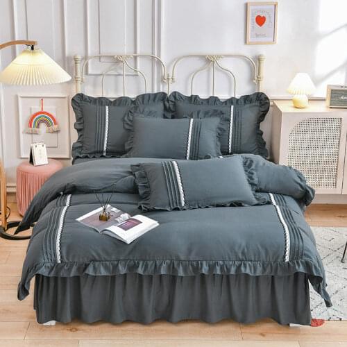 4Pcs Four seasons cotton Pulling laceLuxury bedding sets queen king size duvet cover set bed skirt set pillowcase bedclothes