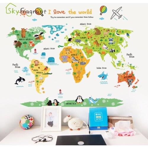 Creative cartoon world map wall sticker kids room decoration baby bedroom decor self-adhesive stickers study decor home decor