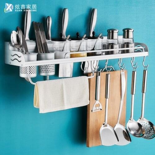 Kitchen Shelf Wall Hanging Seasoning Storage Knife Rack Multifunctional Space Aluminum Ware Pendant Holder Hook Accessories
