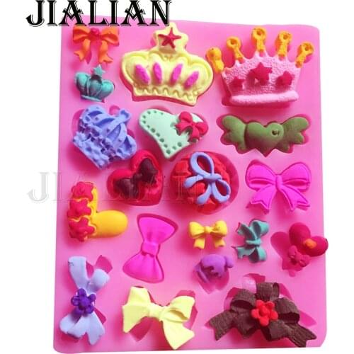Many Crowns Bows silikon form Fondant chocolate heart Silicone Mold 3D cake decorating tools love Gumpaste Candy T0226