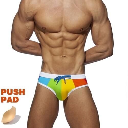 Patchwork Swimwear Men 2020 Low Waist Bathing Suit Colorful Swimsuit Leopard Print Swim Briefs Push Pad Mens Swimming Trunks