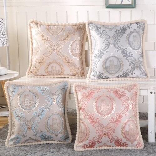 Castle Pattern Embroidery Soft Cotton Blending Fabric Cushion Covers 45 x 45 cm Vintage Pillowcase For Sofa Home Decoration-01