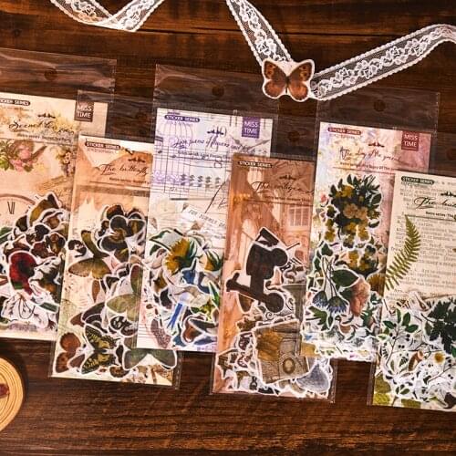 60 pcs Secret tea party series Decorative Sticker Scrapbooking diy Label Diary Stationery Journal Vintage butterfly flower Stick