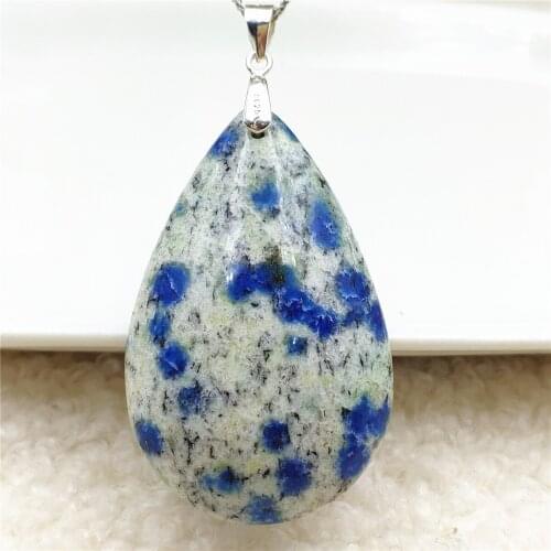 Genuine Natural Blue K2 Jade Volcanic Pendant Necklace Women Men Rare 46x29x13mm Water Drop Stone Love Gift Necklace AAAAAA