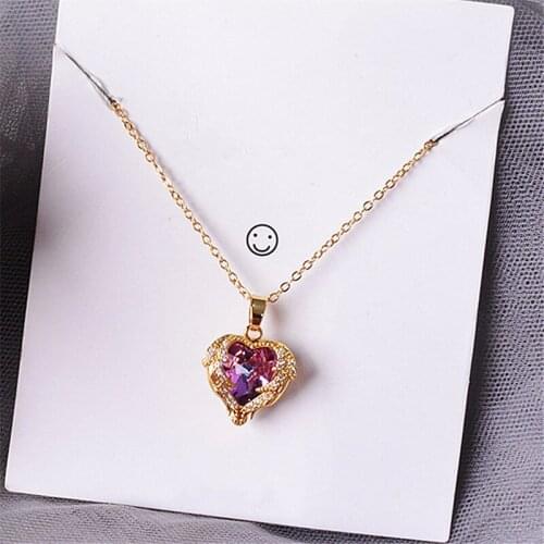 New Fashion Elegant Necklace Female Jewelry Heart-shaped Amethyst Necklace Clavicle Chain Titanium Steel Love Necklace