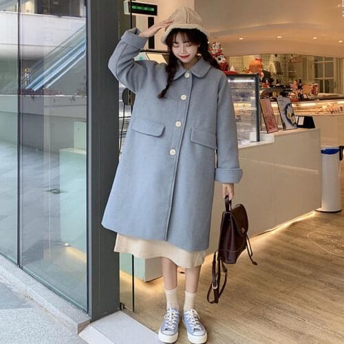 Sweet Wool Coat Women Winter Warm Trench Long Coat Female Casual High Street Kawaii Japanese Style Korean Outwear Women