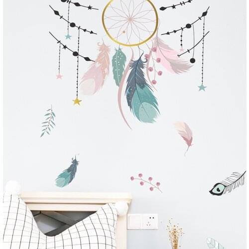Feather Dreamcatcher Wall Stickers for Bedroom Living room Sofa TV Background Wall Decor Removable Vinyl Wall Decals Wallpapers