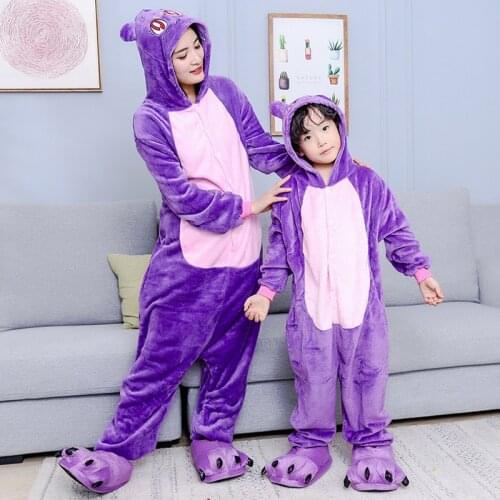 Animal Purple Cat Onesies Adult Teenager Cartoon Oneise Women Pajamas Flannel Warm Soft Overall Onepiece Night Home Jumpsuit