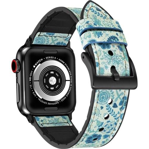 Green High Quality Leather Casual Replacement Bands Men Women Rubber Hybrid Strap for Apple Watchbands 44mm 42mm 40mm 38mm Loop