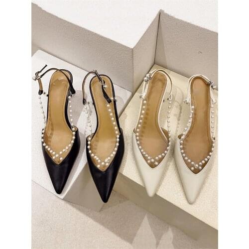 Baotou sandals 2021 summer new fashion all-match pearl pointed toe womens shoes elegant temperament hollow stiletto heels