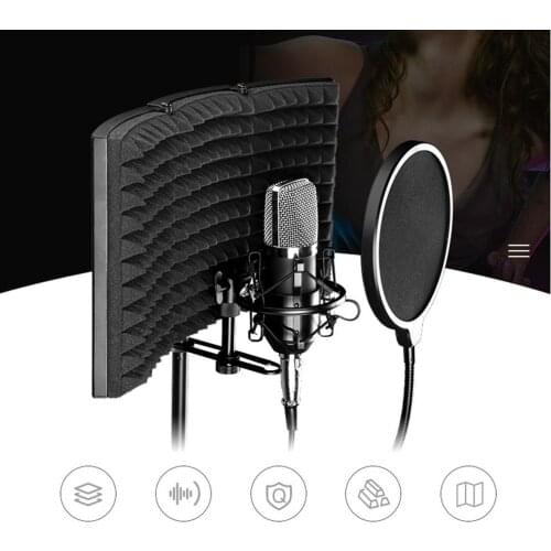 Foldable Microphone Isolation Shield Adjustable Studio Recording Studio Isolator Foam Acoustic Panels Noise-Absorbing Enclosure