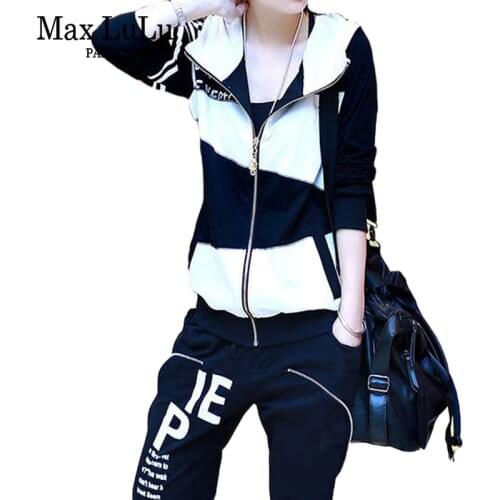 Max LuLu 2020 Korean Spring Fashion Ladies Printed Tracksuits Womens Hooded Sweatshirts And Harem Pants Vintage Female Outfits