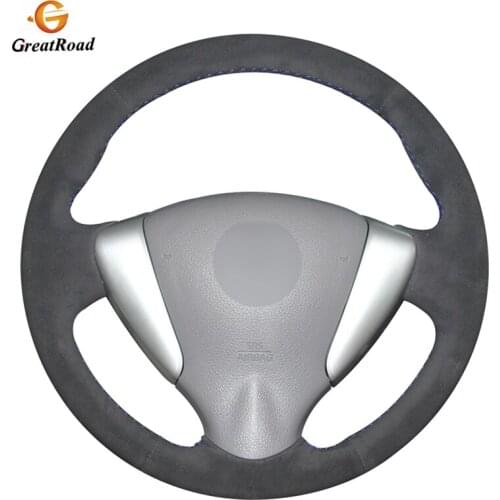 Hand-stitched DIY Black Suede Car Steering Wheel Cover for Nissan Tiida Sylphy 2012-2015 Versa 2015-2019 Versa Note 2014-2018