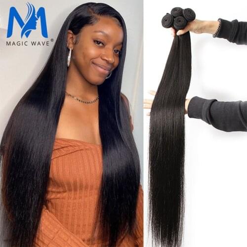 Magic Wave 28 30 32 Inch Brazilian Silky Straight Human Hair Bundles Deals Natural Weft Raw Virgin Double Drawn Extension