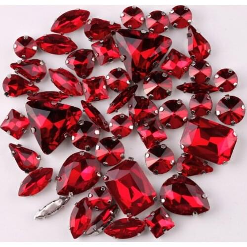 Silver claw setting 50pcs/bag shapes mix Dark red glass crystal sew on rhinestone wedding dress shoes bag diy trim