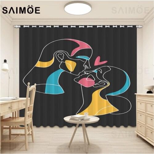 Nordic Line Art Curtain Geometric Curtains Living Room Bedroom Valentines Love Gift Black Curtain Decoration Ultra Micro Shading