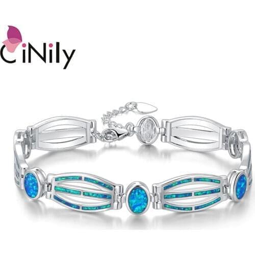 CiNily Blue White Orange Fire Opal Chain Bracelets Silver Plated Lace Bangle Wedding Engagement Summer Party Jewelry Women Girls