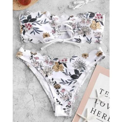 Strapless Printed Wrapped Swimsuit Womens Split Fashion Sexy Low-waist Bikini Multicolor Swimming Fitness Beachwear