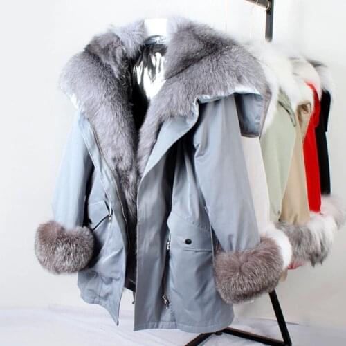 Winter Parka Women Real Fur Coat Long Natural Fox Fur Collar Rabbit Fur Liner Jackets Thick Warm Outerwear2020 Brand New
