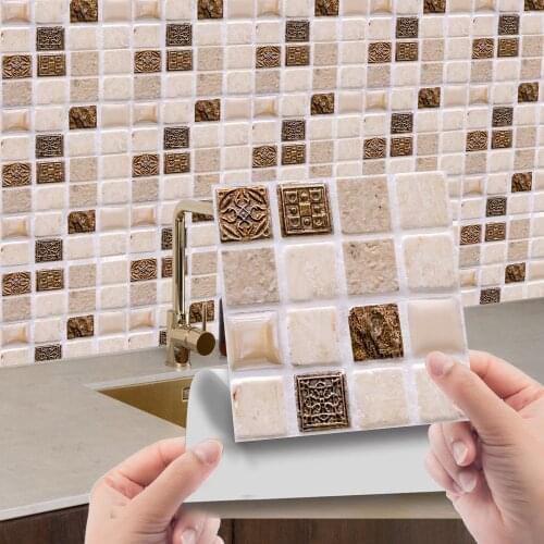 10pcs/lot 3D Tile Stickers PVC Material Water-Proof Self-adhesive Wall Stickers Home Kitchen Bathroom Deocrative Wallpaper