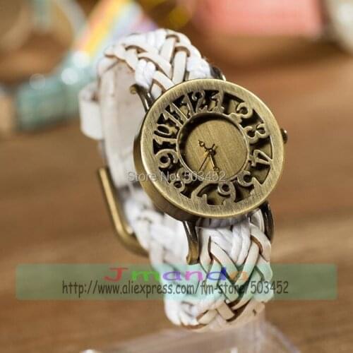 100pcs/lot Braided Leather Watch Hollow out Design Casual Watch Wrap Quartz Dress Watch Retro Design Vintage Wristwatch