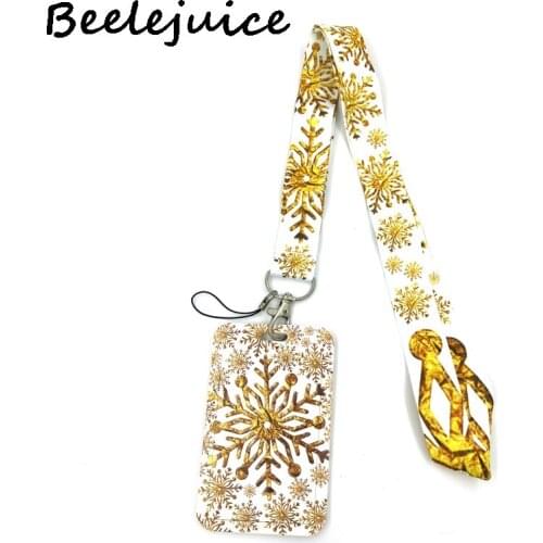 12sets Golden Snowflake Keychain Lanyards Id Badge Holder ID Card Pass Gym Mobile Phone Badge Holder Key Strap Webbings Ribbons