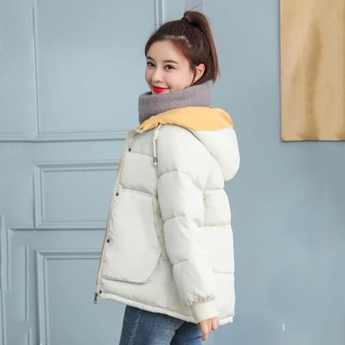 2020 Winter Solid Hooded Jackets Womens Parkas Plus Size Korean Style Stand Collar Loose Cotton Padded Thick Female Cold Coat